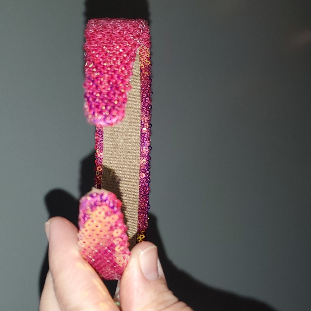 New boutique handmade all iridescent sequins flexible wide headband pink - Picture 6 of 6